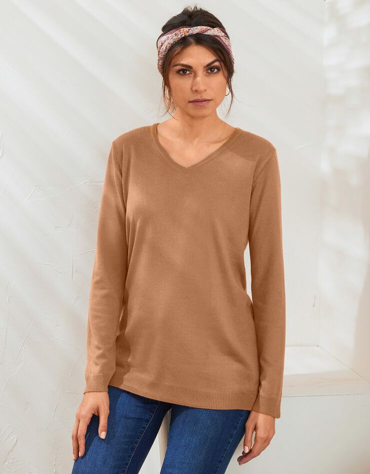 Pull col V toucher cachemire (noisette) Pull col V toucher cachemire (noisette)