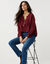 Pull col tunisien manches 3/4, maille fantaisie (bordeaux)