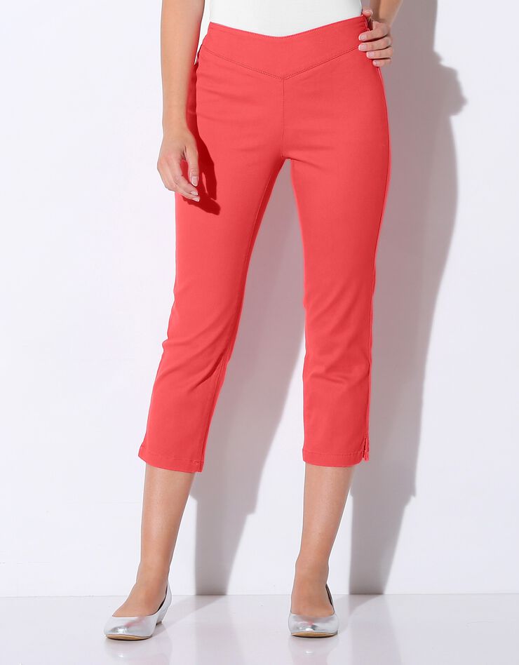 Pantacourt toile stretch - effet ventre plat (corail) Pantacourt toile stretch - effet ventre plat (corail)