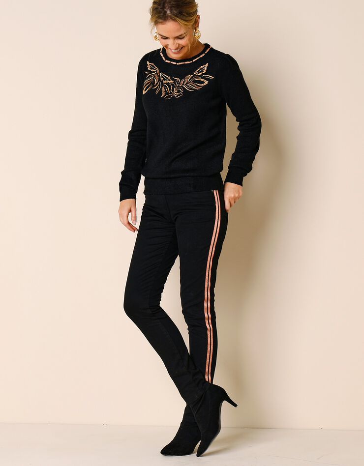 Pull brodé sequins dorés (noir / cuivre) Pull brodé sequins dorés (noir / cuivre)