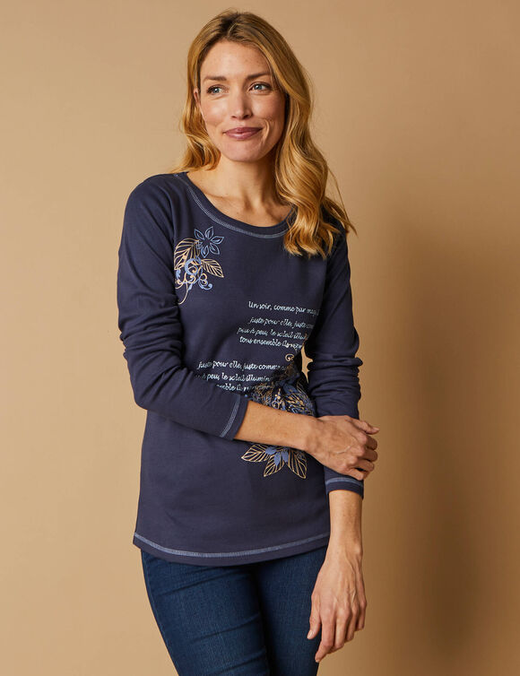 T shirt manches longues imprimé fleuri (marine)
