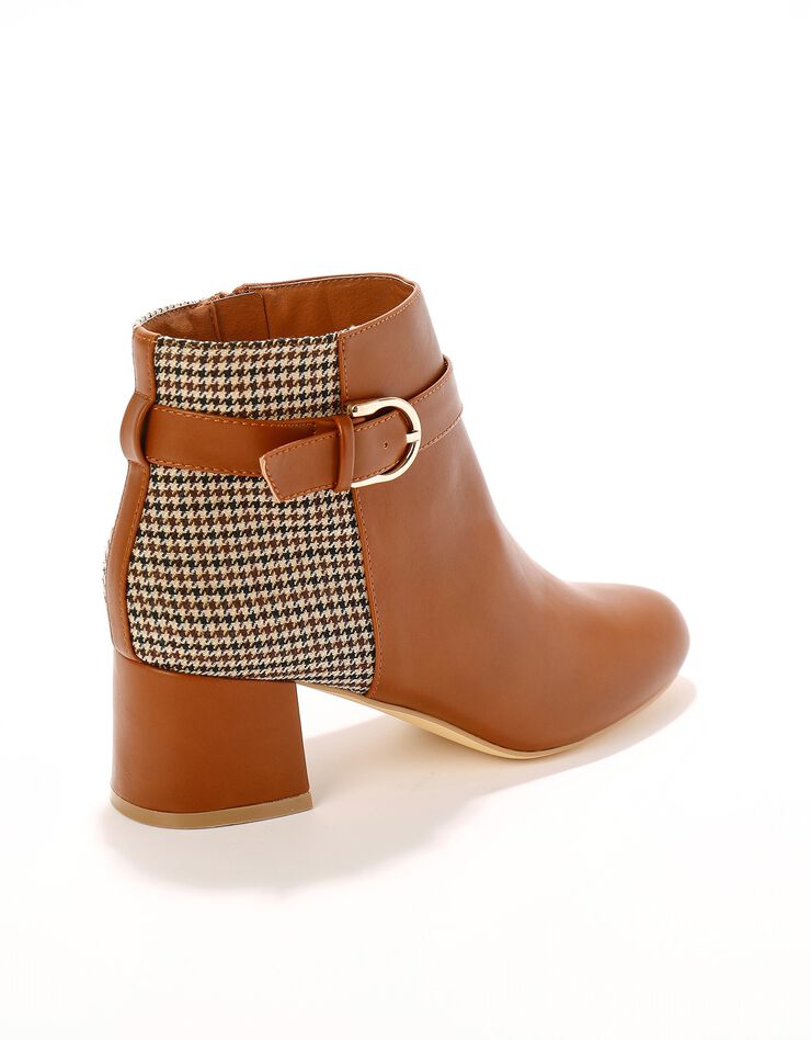 Boots bi-matière motif pied-de-poule à boucle (marron) Boots bi-matière motif pied-de-poule à boucle (marron)