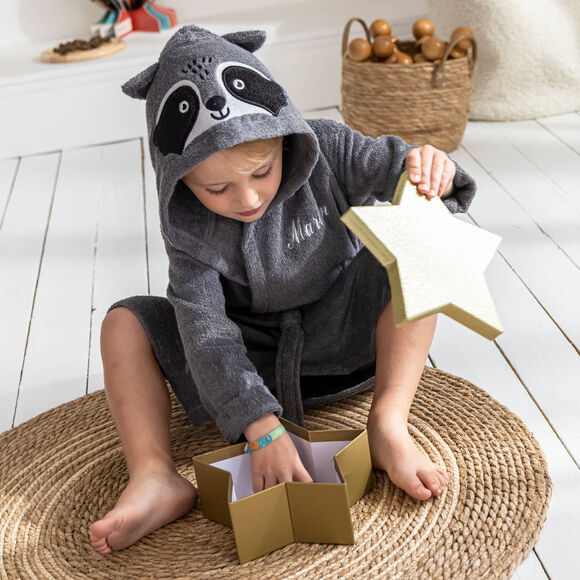 Peignoir de bain enfant personnalisable raton laveur (gris)