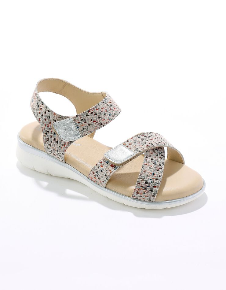 Sandales compensées scratchées en cuir à ouverture totale - imprimé (multicolore) Sandales compensées scratchées en cuir à ouverture totale - imprimé (multicolore)
