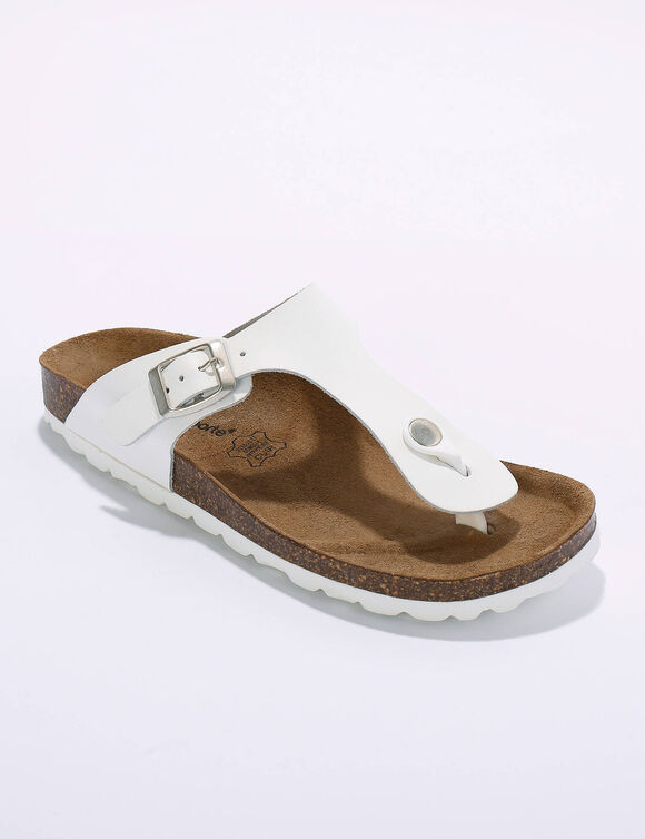 Sandales entredoigts cuir &agrave; boucle r&eacute;glable (blanc)