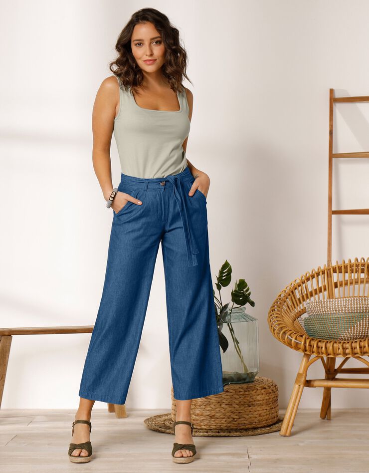 Pantalon large ceinturé, denim léger (stone) Pantalon large ceinturé, denim léger (stone)