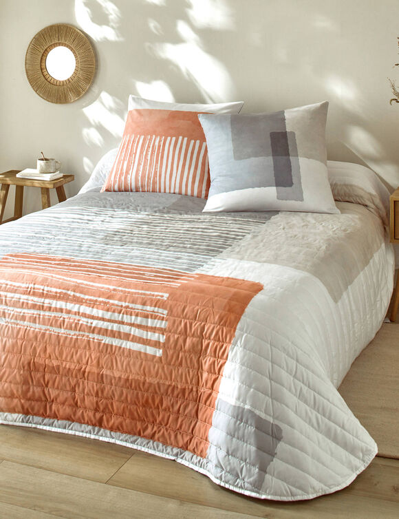 Couvre-lit matelass&eacute; imprim&eacute; g&eacute;om&eacute;trique (gris / orange)