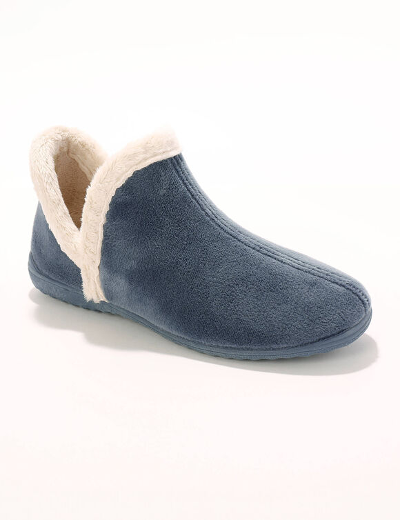 Chaussons bottillons en velours - intérieur fourré toucher peluche  (bleu)