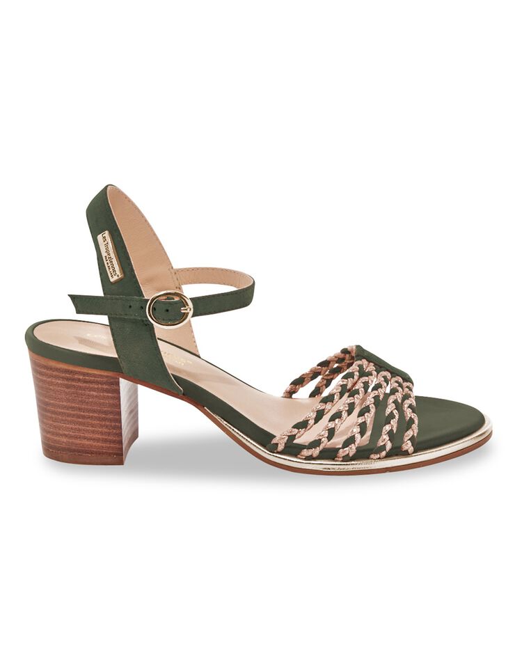 Sandales à talon en cuir tressé Lania (kaki / doré)