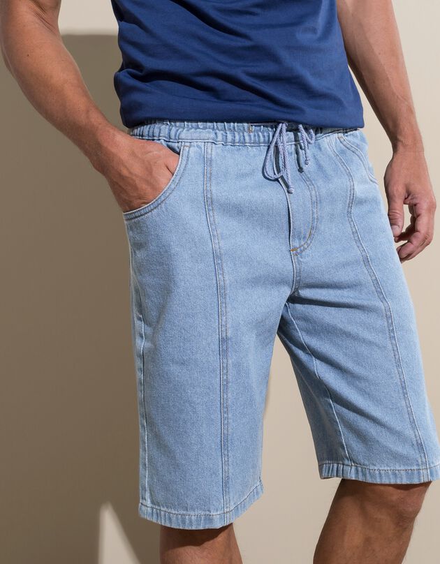 Bermuda denim léger taille élastiquée (bleached)