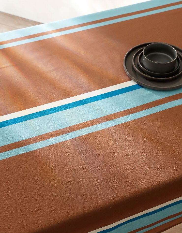 Nappe fabriquée en France, motif rayé Havane - coton biologique(1) (havane)