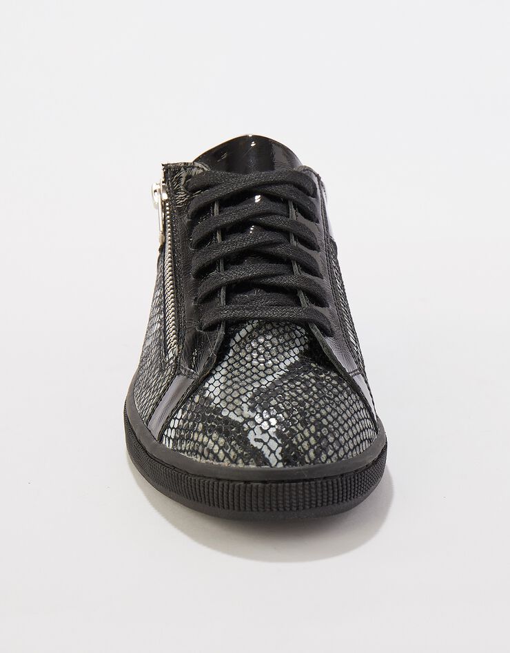 Basket zippée en cuir souple bi-matière - forme basse (noir / gris) Basket zippée en cuir souple bi-matière - forme basse (noir / gris)