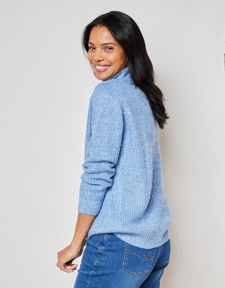 Pull col zippé maille anglaise toucher mohair (bleu chiné) Pull col zippé maille anglaise toucher mohair (bleu chiné)