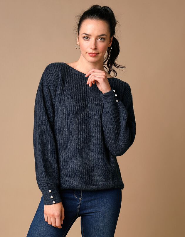 Pull col bateau, maille anglaise toucher mohair (marine)