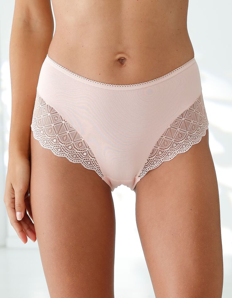 Culotte forme maxi coton uni stretch et dentelle - lot de 3 (grenade + rose + jaune) Culotte forme maxi coton uni stretch et dentelle - lot de 3 (grenade + rose + jaune)