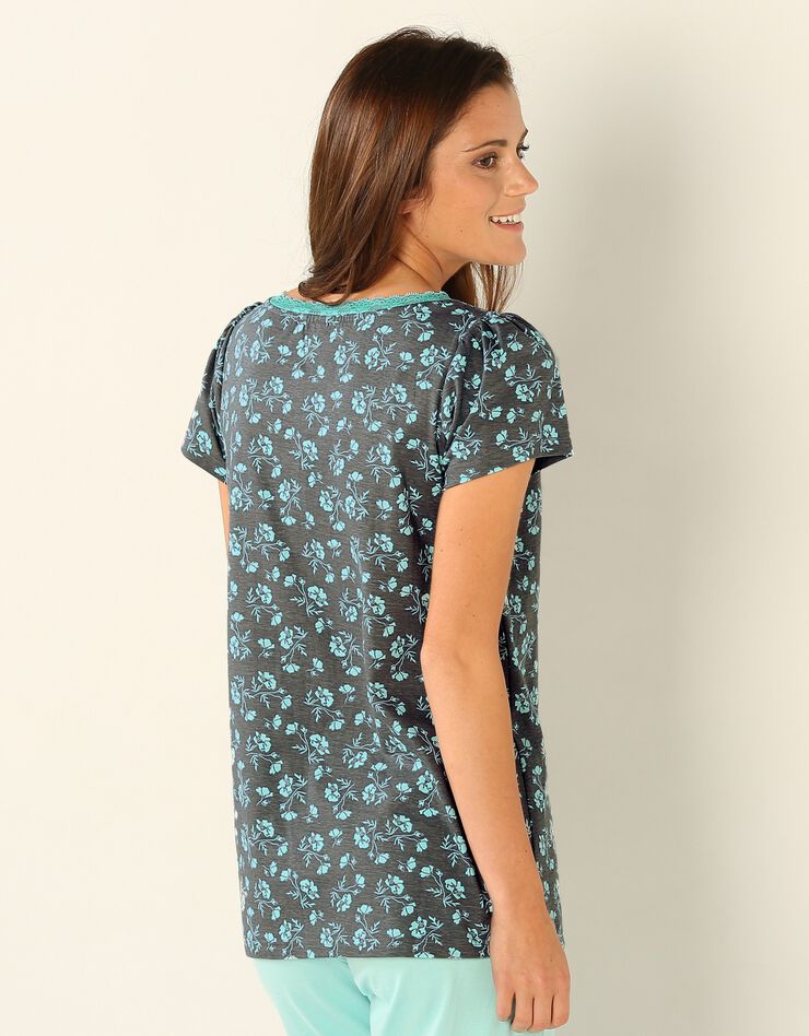 T-shirt pyjama jersey manches courtes (aqua / gris)