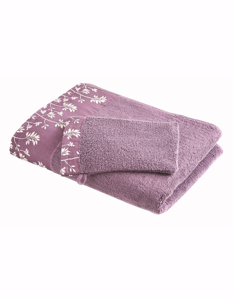 Éponge coton bouclette 420 g/m2 liteau motif floral (aubergine) Éponge coton bouclette 420 g/m2 liteau motif floral (aubergine)