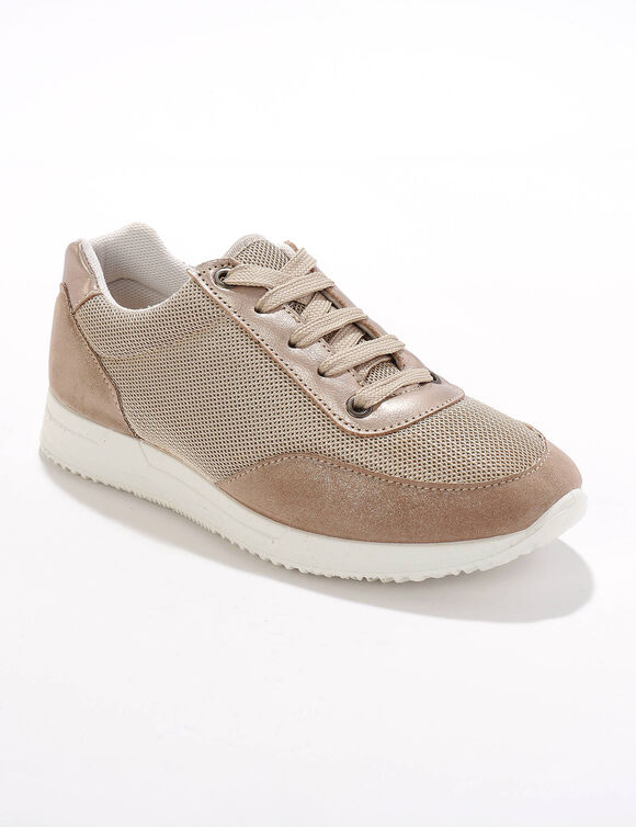 Baskets lacées spécial pieds sensibles en tissu extensible - irisé (beige)
