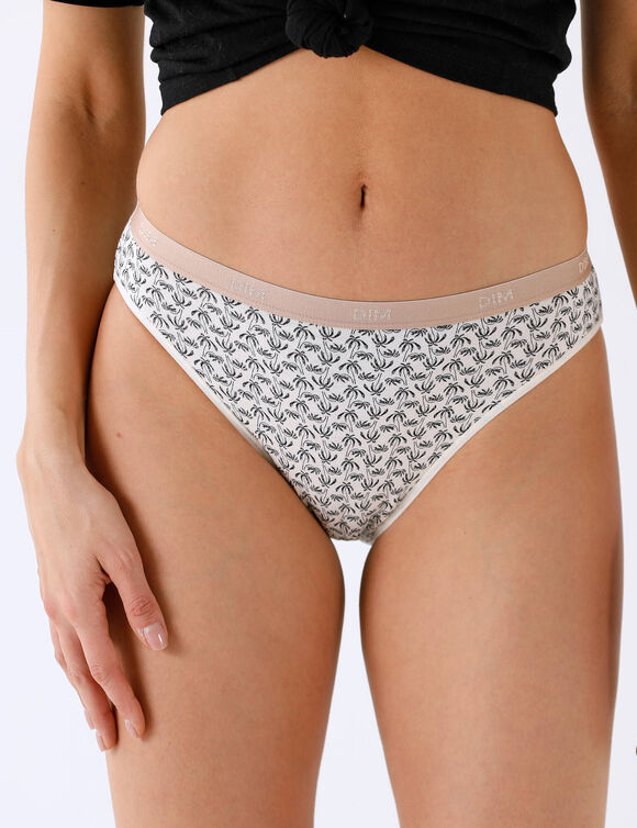 Culotte coton stretch "Les Pockets" imprim&eacute; palmier &ndash; lot de 3 (ivoire / noir)
