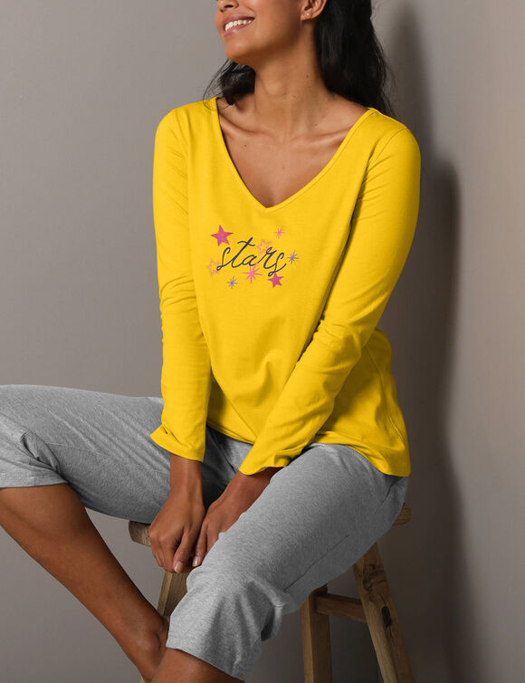 T-shirt de pyjama manches longues imprim&eacute; Estrella  (jaune)