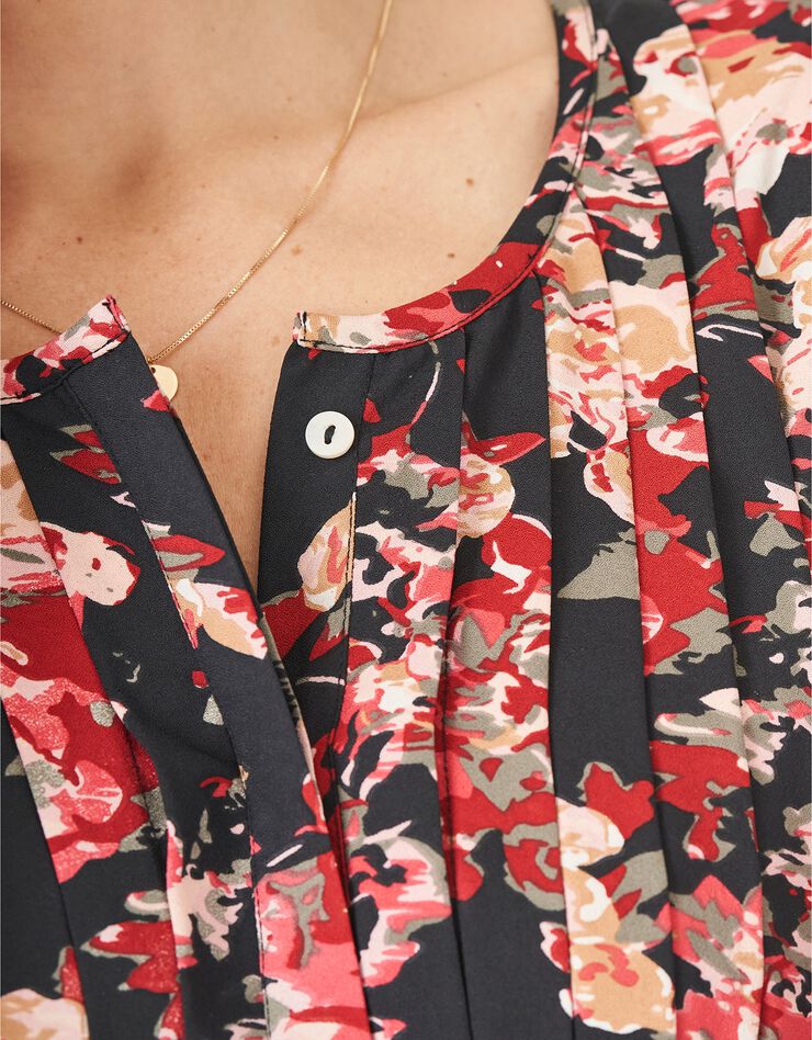 Blouse à plis imprimé fleuri, crêpe (noir / rouge) Blouse à plis imprimé fleuri, crêpe (noir / rouge)