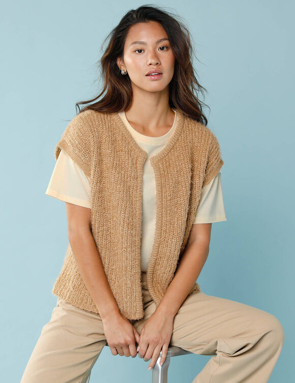 Gilet sans manches maille poilue, Spécial Petites (beige)