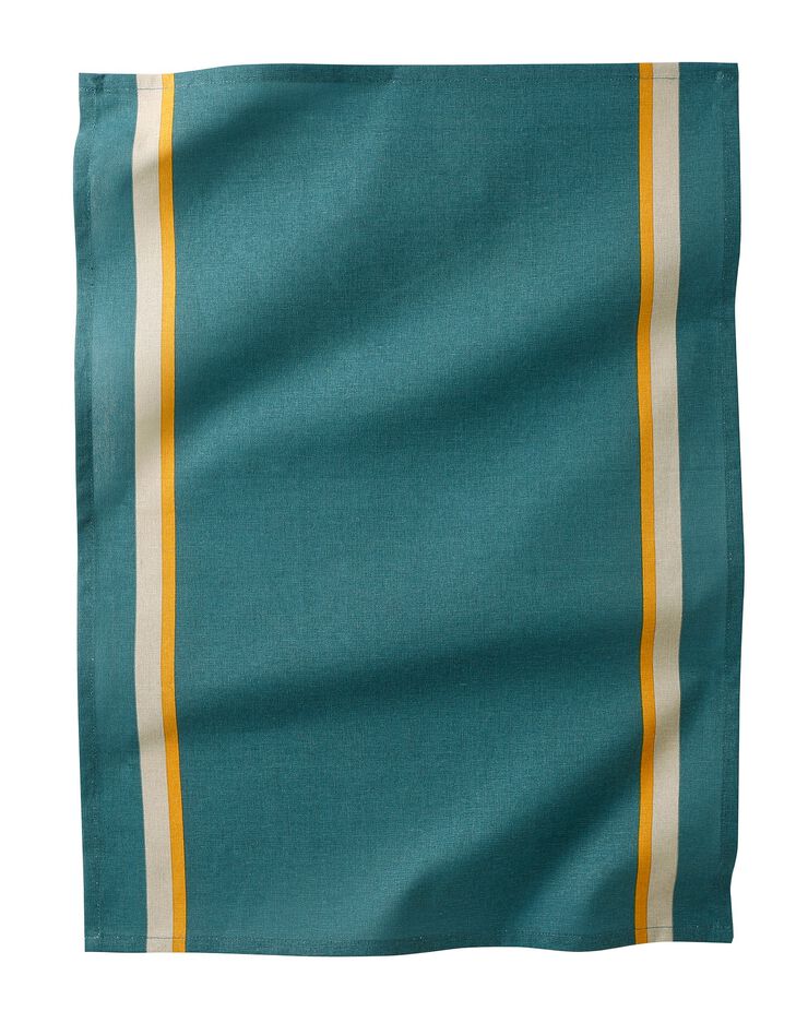 Torchon imprimé fleurs indiennes et rayures - lot de 3 (bleu + jaune) Torchon imprimé fleurs indiennes et rayures - lot de 3 (bleu + jaune)