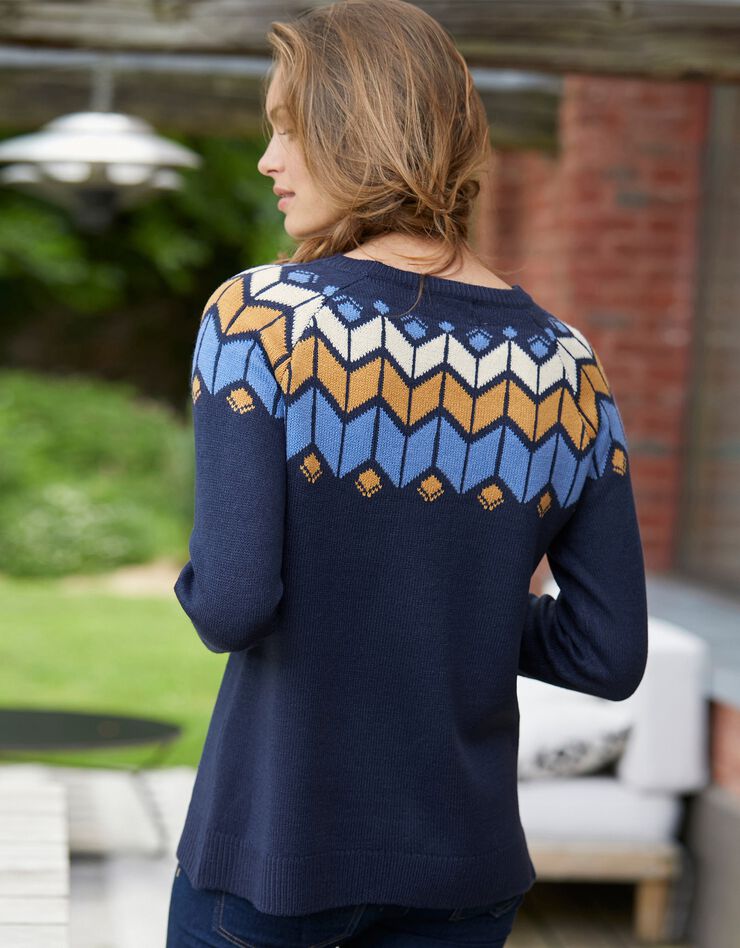 Pull décolleté jacquard (marine / miel) Pull décolleté jacquard (marine / miel)