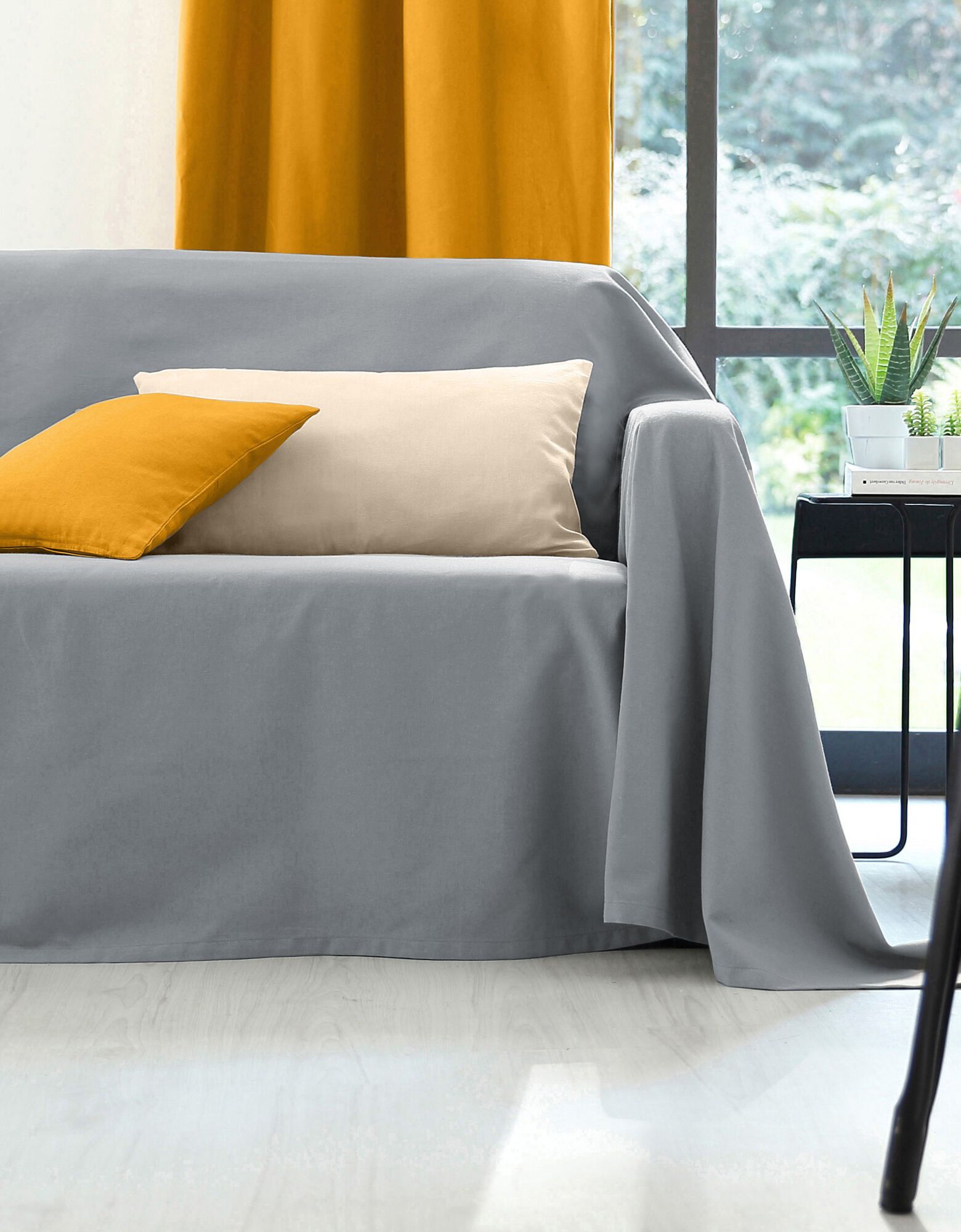 Jeté canapé coton bachette uni, gris perle Blancheporte