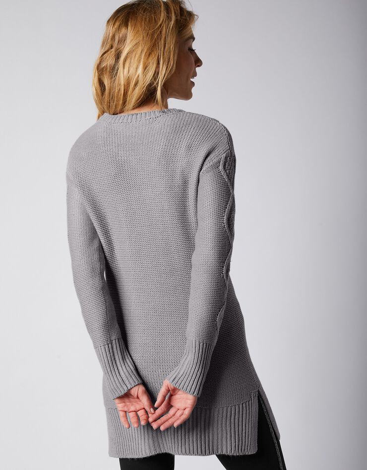 Pull tunique torsadé manches longues toucher cachemire (gris)
