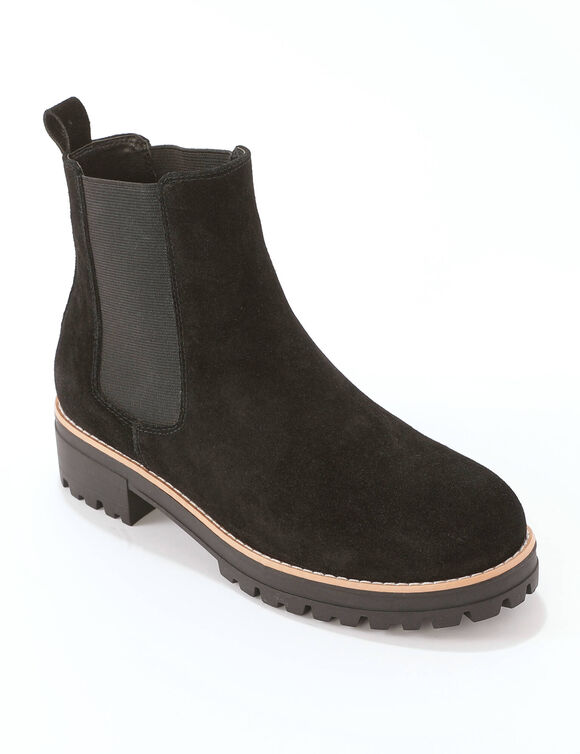 Boots chelsea cro&ucirc;te de cuir, semelle crant&eacute;e &eacute;paisse (noir)