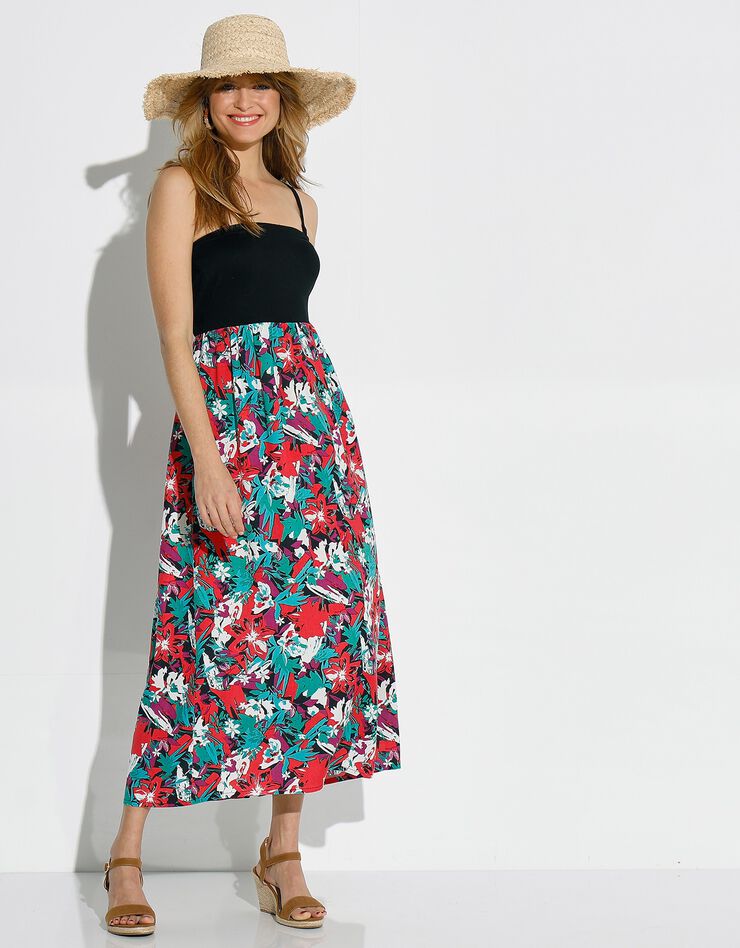 Robe longue forme bandeau bi-matière bretelles amovibles (noir / grenadine) Robe longue forme bandeau bi-matière bretelles amovibles (noir / grenadine)