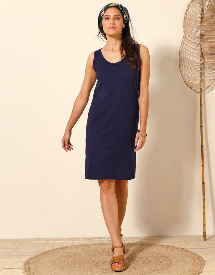 Robe sans manches unie, maille stretch (marine) Robe sans manches unie, maille stretch (marine)