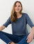 Pull manches courtes, maille pointelle toucher doux (bleu denim)