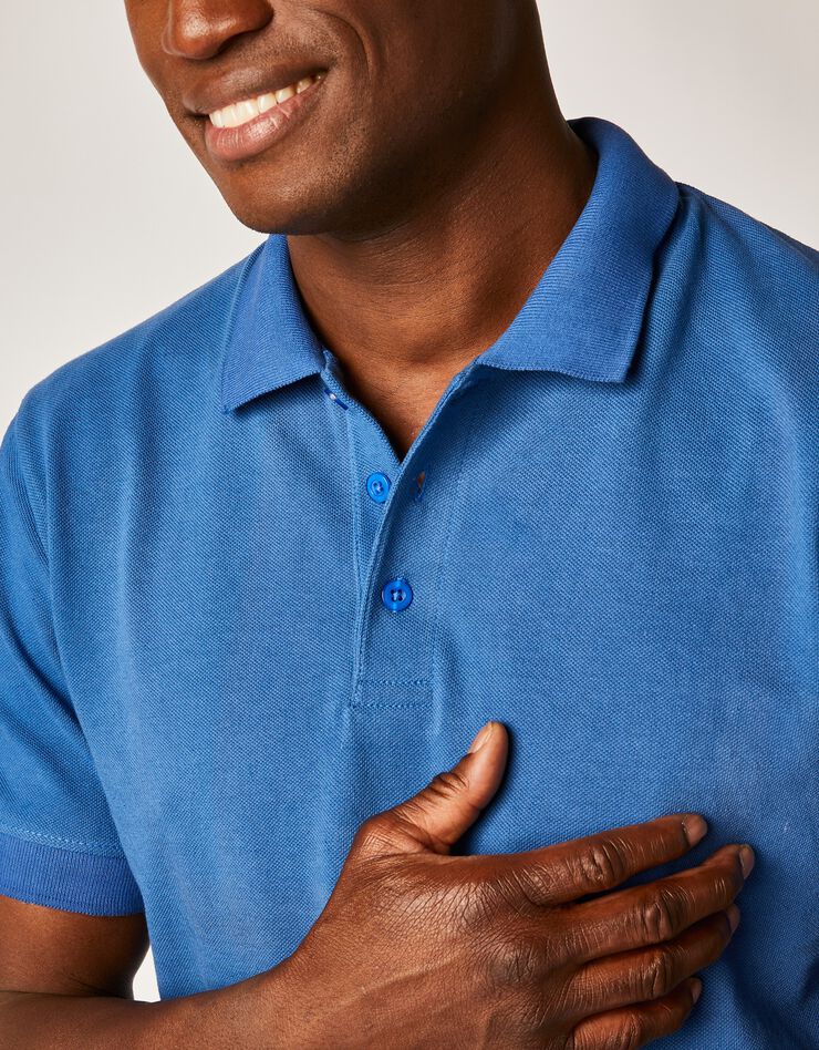 Polo uni maille piquée manches courtes (bleu) Polo uni maille piquée manches courtes (bleu)