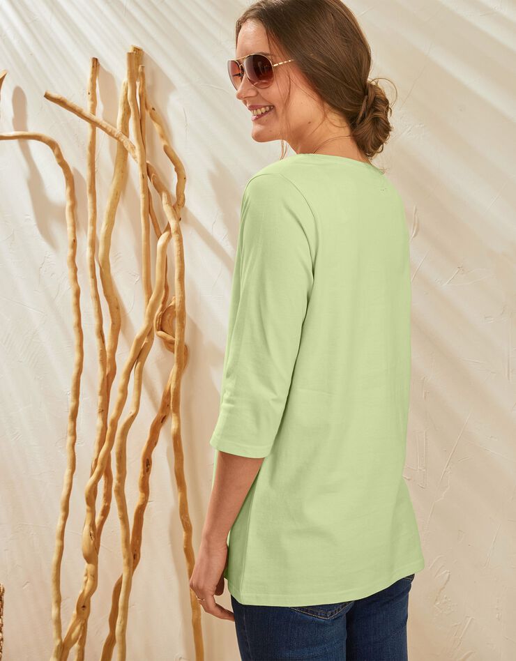 Tee-shirt manches 3/4 col rond uni coton bio (anis) Tee-shirt manches 3/4 col rond uni coton bio (anis)