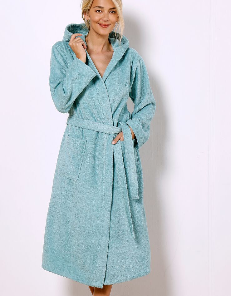 Peignoir mixte adulte col capuche éponge bouclette personnalisable (vert d'eau) Peignoir mixte adulte col capuche éponge bouclette personnalisable (vert d'eau)