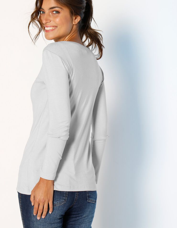 Tee-shirt uni col rond viscose stretch (blanc cassé)