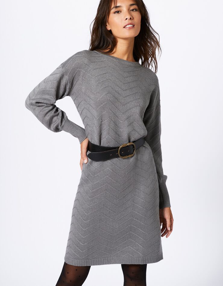 Robe pull motif chevron toucher cachemire (gris chiné) Robe pull motif chevron toucher cachemire (gris chiné)