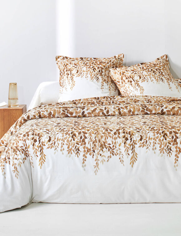 Linge de lit L&eacute;onie imprim&eacute; v&eacute;g&eacute;tal - coton 57 fils/cm&sup2; (&eacute;cru / chocolat)