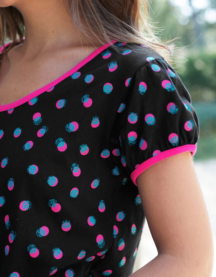 Tee-shirt manches courtes coton Enjoy imprimé pois  (noir / fuchsia)