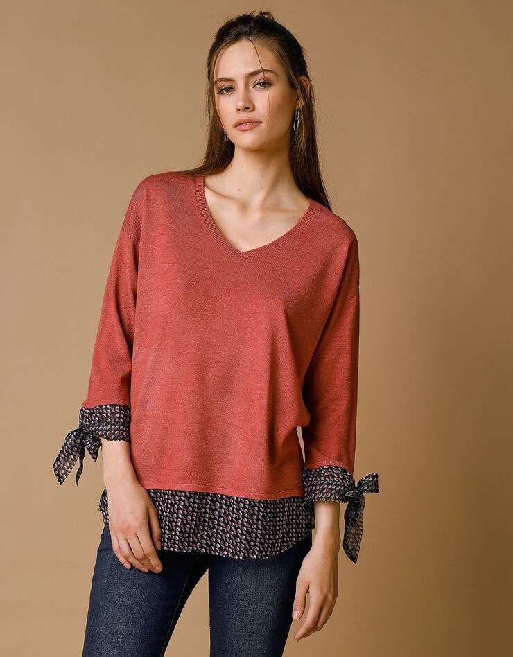 Pull bi-matière effet 2en1, toucher cachemire (terracotta) Pull bi-matière effet 2en1, toucher cachemire (terracotta)