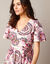 Robe longue évasée, coton imprimé (écru / violet)