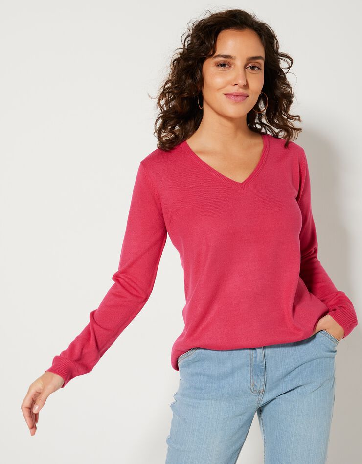 Pull col V toucher cachemire (rose fuchsia) Pull col V toucher cachemire (rose fuchsia)