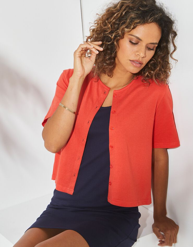 Gilet boutonné manches courtes, maille (rouge) Gilet boutonné manches courtes, maille (rouge)