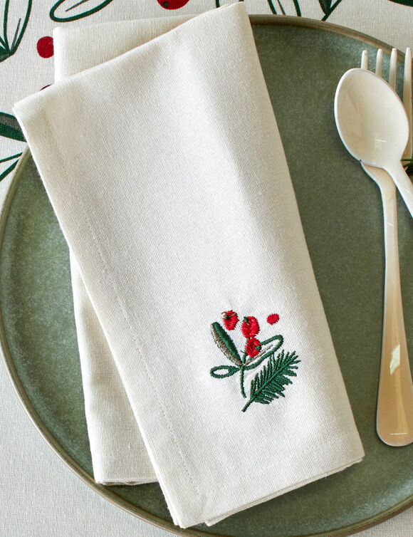 Serviette de table en coton brod&eacute; - lot de 3  (naturel)
