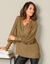 Blouse macramé col V manches longues, crêpe fluide (bronze)