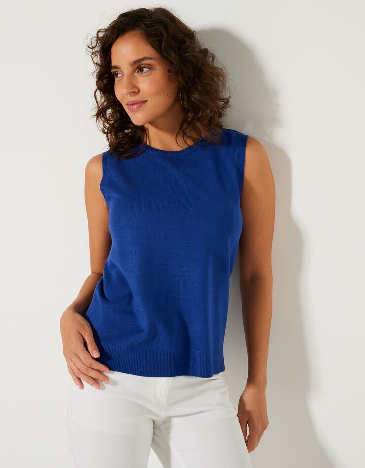 Pull sans manches toucher cachemire (bleu dur) Pull sans manches toucher cachemire (bleu dur)