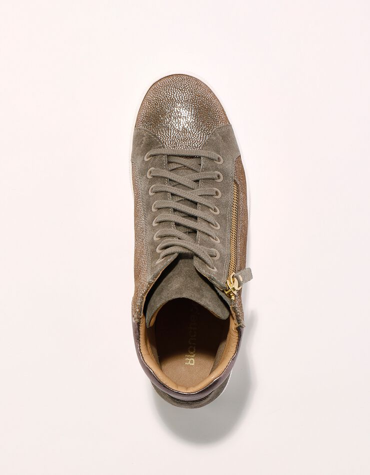Basket montantes zippées en cuir souple effet irisé - taupe  (taupe)