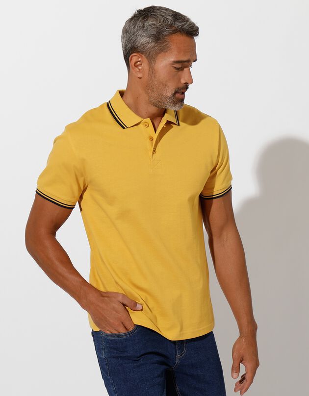 Polo uni maille piquée manches courtes (jaune)